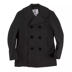 Sterlingwear Men's Authentic Wool Blend Peacoat, Black, Made in USA - Picture 1 of 2