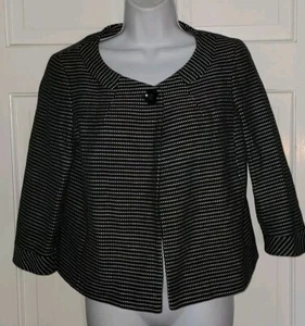 TALBOTS black Cotton White pindot Striped Embroidered Cropped Blazer Jacket 10p - Picture 1 of 6