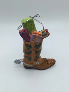 Joe Wilcox Western Ceramic Boot Ornament Tucson Arizona Christmas Packages - Picture 1 of 4