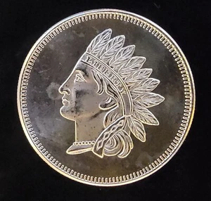 Indian Head Penny Design Wreath Vtg Bullion-999 Silver 1 Oz Ounce Art Round Coin - Picture 1 of 2
