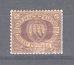 San Marino ~ 1877 Coat of Arms, 2L Sc# 23 */H short serfs (A021) - Picture 1 of 2
