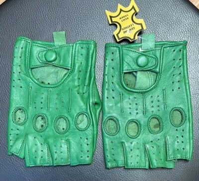 Guantes de conducción medio dedo menos agujeros para nudillos para hombres cuero genuino Foto 1 de 4