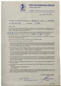 TRABBI Abholung-Zuteilungsschein von 1978/1989 - Bild 1 von 1