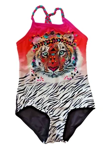 Marks & Spencer UK Age 4/5 Yr Multicoloured Tiger Swimsuit With Embellishments - Picture 1 of 3