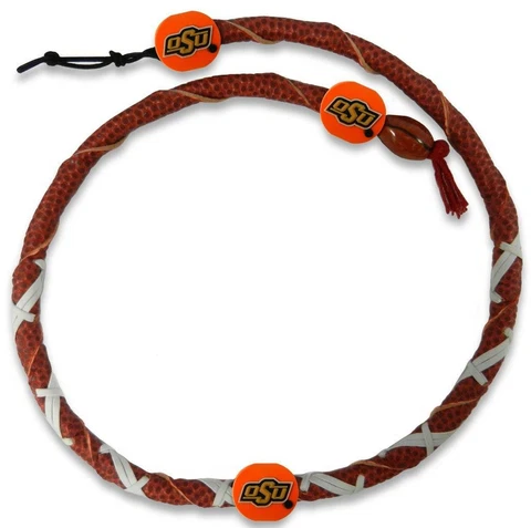 Oklahoma State Cowboys Classic Spiral Football Necklace [NEW] Jewelry Leather Cover