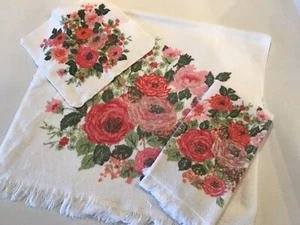 Vtg Terry Cloth Towel Set By Penney’s Set Of 3 Bath Hand Wash Cloth Shabby Chic - Picture 1 of 11