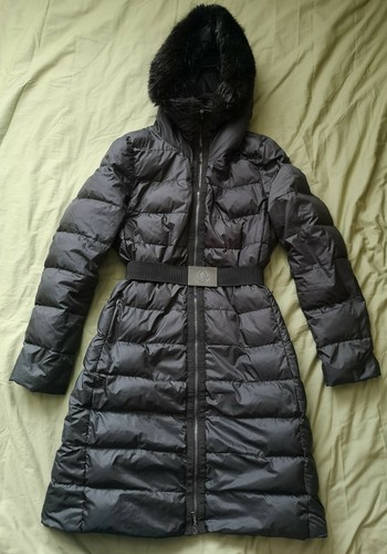 Cappotto tampone lungo Moncler donna grigio originale pelliccia di castoro taglia 0 