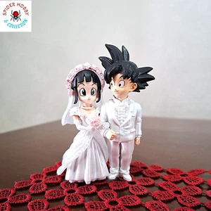 DRAGON BALL Z ACTION FIGURE GOKU E CHICHI SPOSI MATRIMONIO CAKE TOPPER 9 CM - Foto 1 di 4
