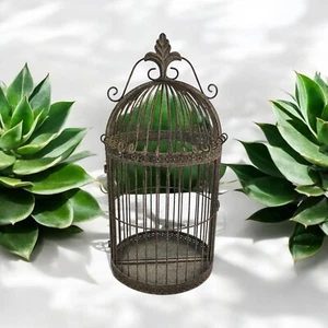 Rusty Metal Wall Mirror Bird Cage Fleur De Lys Vintage Style 63cm - Picture 1 of 7