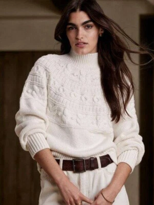 NUEVO BANANA REPUBLIC S Couronne Suéter Tejido con Cable Pequeño Transición Crema #509227 Foto 1 de 2