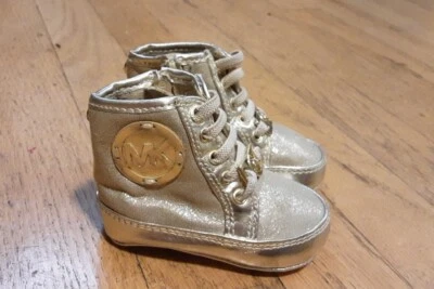 Michael Kors Baby Ana Crib Gold High Tops Boots Girls US Size 1 Zip Up Shoes - Image 1 of 4