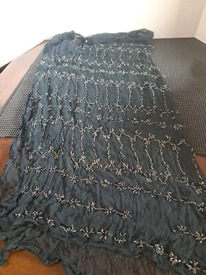 复古古董透明黑色围巾串珠 36 英寸 x 30 英寸披肩头饰 — 第 1/4 张图片