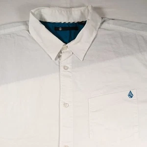 Volcom Button Down Shirt 2XL Mens White With Blue Accents Long Sleeve - Picture 1 of 17