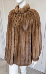 Rentier Modell hellbraun Qualität Echt Nerz Pelz mittellanger Mantel Gr. M - Bild 1 von 19