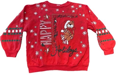 Mujer Vintage Felices Fiestas Oso de Peluche Copo de Nieve Navidad Sudadera Mediana Foto 1 de 4