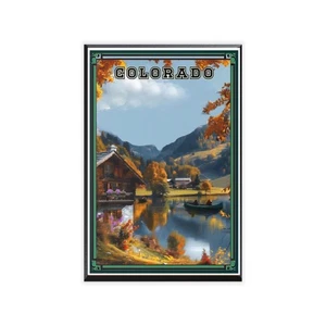 Wall Decals  Colorado Cabin Fishing Lake Mountains Art Travel Poster  - Picture 1 of 4