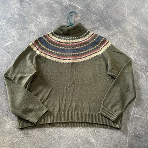 Vintage Evan Picone Oversized Sweater Womens XL Green Wool Blend 80s Fair Isle - Picture 1 of 8