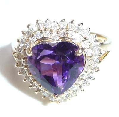 Ring Herz 585 Gold 0.54ct. Diamanten 2.0ct. Amethyst Gr: 53 bis 53,5 änderbar - Bild 1 von 4