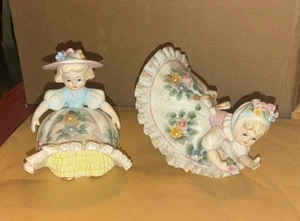 Pair of Vintage Lefton Porcelain Bloomer Girls figurines 1950s No Chips/Cracks - Picture 1 of 14