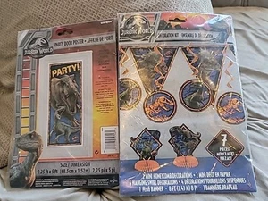 JURASSIC WORLD Birthday Party Lot 7 Pc Decoration Kit & Door Poster Flag Banner - Picture 1 of 6