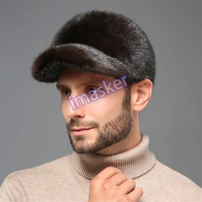 Sombrero de piel de visón 100 % real grueso invierno cálido gorra de béisbol guapo moda hombres Foto 1 de 4
