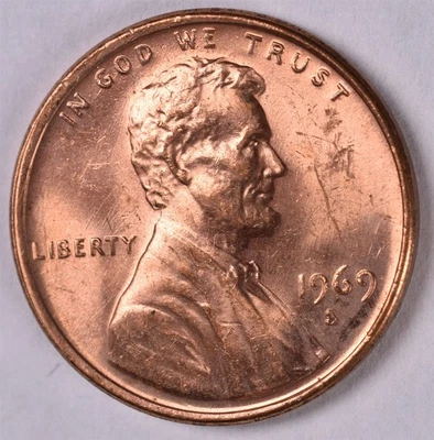 1969-S Lincoln Memorial Penny Cent - BU - Machine Doubling On Date  - Image 1 of 3
