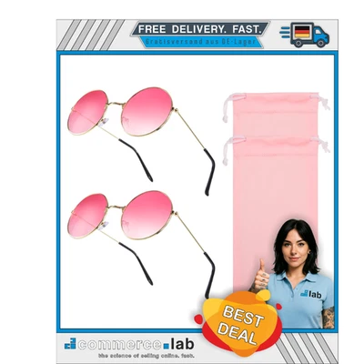 2 Stück Hippie Brille, Rosarote Brille, Rosa Runde Hippie Brille, Retro Hippi...