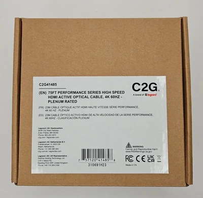 Nuevo cable óptico activo HDMI de alta velocidad C2G C2G41485 75 pies clasificación Plenum en caja Foto 1 de 3