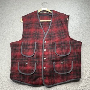 VINTAGE RRL Ralph Lauren Vest Men Extra Large Red Wool Mackinaw Outdoor Hunting - Picture 1 of 9