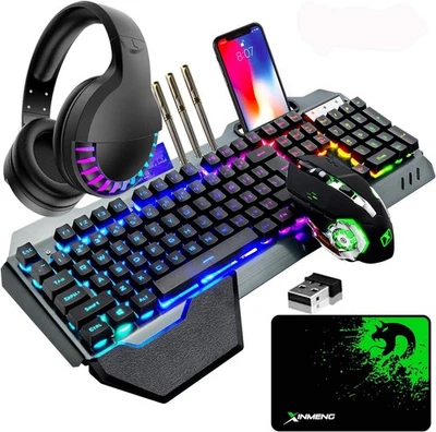 MAMBASNAKE Wireless Gaming 4‑in‑1 Combo Set RGB Backlit Bluetooth 2.4GHz Black - Image 1 of 4