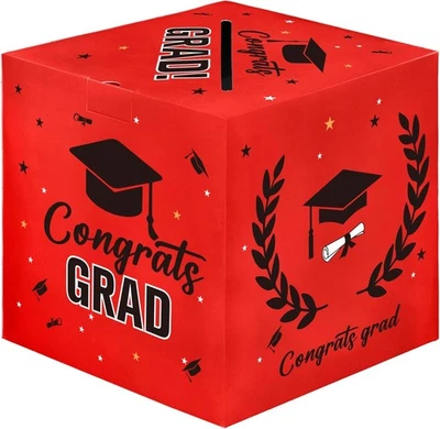 Caja de Tarjetas de Graduación 2026 Decoraciones de Fiesta Rojo Negro  Foto 1 de 4