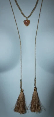 Collar largo Nordstrom oro con cristal rosa para mujer en capas doble gota borla dorada Foto 1 de 4