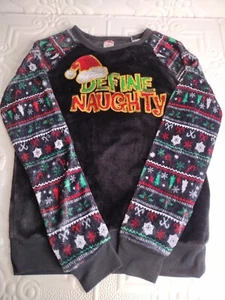 Holiday Time Sequined "Define Naughty" Christmas Long Sleeve Shirt Women's Sz SM - Picture 1 of 9