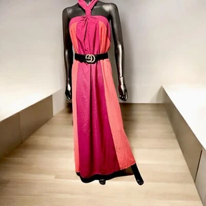 Nine West Colorblock Coral Burgundy Halter Summer Beach Maxi Dress Women's XL - Picture 1 of 16