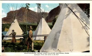 MONTANA - PARQUE NACIONAL GLACIAR - MUCHOS CAMPAMENTOS DE TIPI GLACIARES - POSTAL ANTIGUA - Imagen 1 de 2