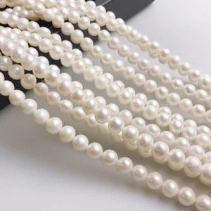 White Fresh Water Pearl Off Round Potato Beads 5-5.5mm 6mm 8mm 10mm 15.5" Strand - Picture 1 of 8