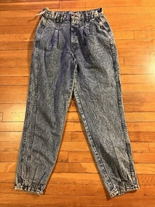 VINTAGE 1980s Chic Regal High Waist Mom Jeans Junior 15 Tall Blue Acid Wash USA - Picture 1 of 14