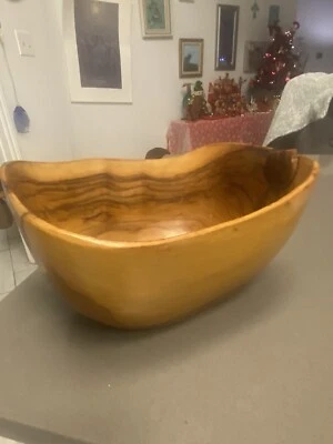 Tony Bain Vallauris tigela de madeira de oliveira esculpida à mão vintage MCM orgânico rústico A - Imagem 1 de 4