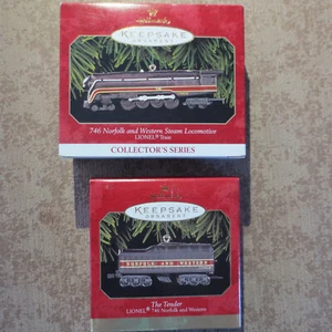 NIB - Hallmark 746 Norfolk & Western Steam Loco & Tender Lionel Train Ornaments - Picture 1 of 2