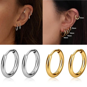 5Pairs/set Surgical Steel Hinged Hoop Circle Rings Earring For Women Ear Jewelry - Picture 1 of 21