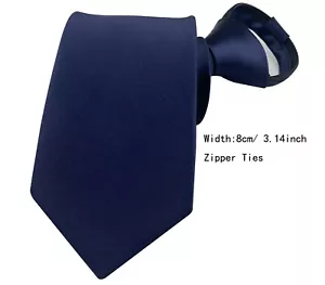 New Solid Blue 100% Silk Adjustable Zipper Pre-tied Men's Necktie Tie - Picture 1 of 2