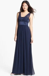 Dessy Collection Satin & Chiffon Dress Navy Blue Gown Size 10 New - Picture 1 of 3