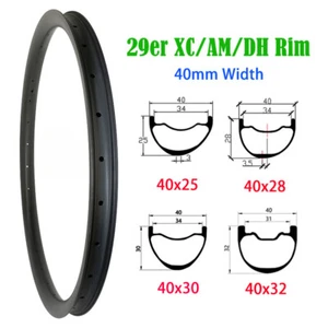 29er AM DH XC Mountain Bike Carbon Fiber Rims 40x25/28/30/32mm Tubeless Clincher - Picture 1 of 14