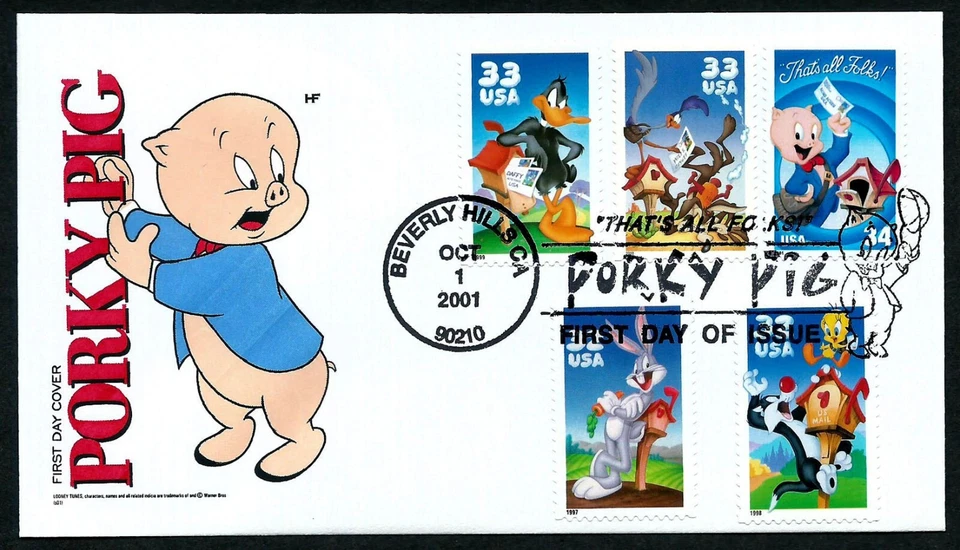 USA, SCOTT # 3534A-3137A, COMBO HF HOUSE OF FARNAM FDC COVER - PORKY PIG 2001 - Image 1 of 1
