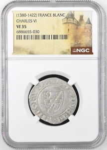 Carlos VI Francia Plata Blanco Guenar 1380-1422 NGC VF35 Era Santa Juana de Arco - Imagen 1 de 2
