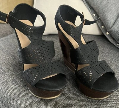 Black Call It Spring Strappy Open Toe Platform Wedge Women's Sandals size 7.5 - Image 1 of 4