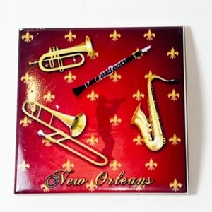 New Orleans Decorative Ceramic Tile Red Musical Instruments Saxophone Square - Picture 1 of 2