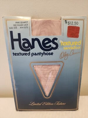 Vintage 1985 Hanes Textured Pantyhose Oleg Cassini Pink Quartz Plume Lace SZ III - Image 1 of 4
