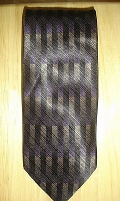 Stanley Black Label 男式条纹领带黑色、紫色和米色-丝绸-PO — 第 1/2 张图片