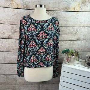 NWT LOFT Women's Medium Black Floral Long Sleeve Rayon Blouse Top - Picture 1 of 7